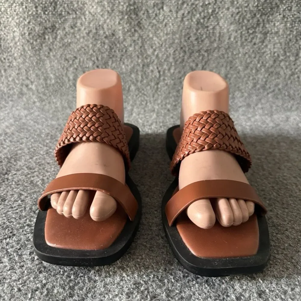 Aerosoles St. Lukes Woven Braided Slide Sandals Brown Leather Square Toe Size 8